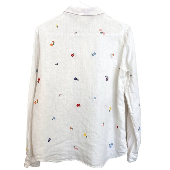 SEZANE Tomboy Embroidered Flower Linen Shirt Button Up White - Picture 10 of 12